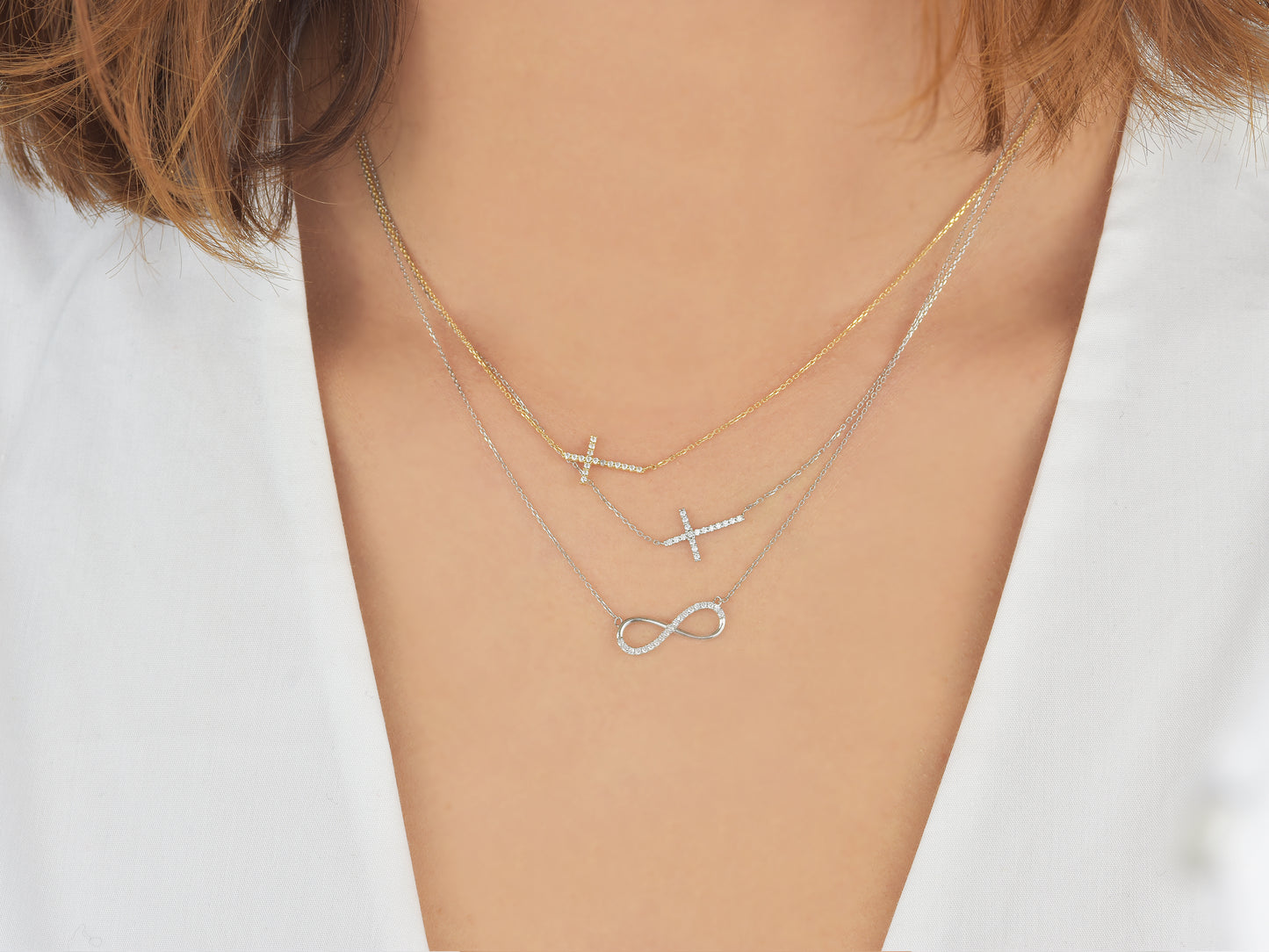 14K solid WHITE, Yellow Gold Infinity Necklace