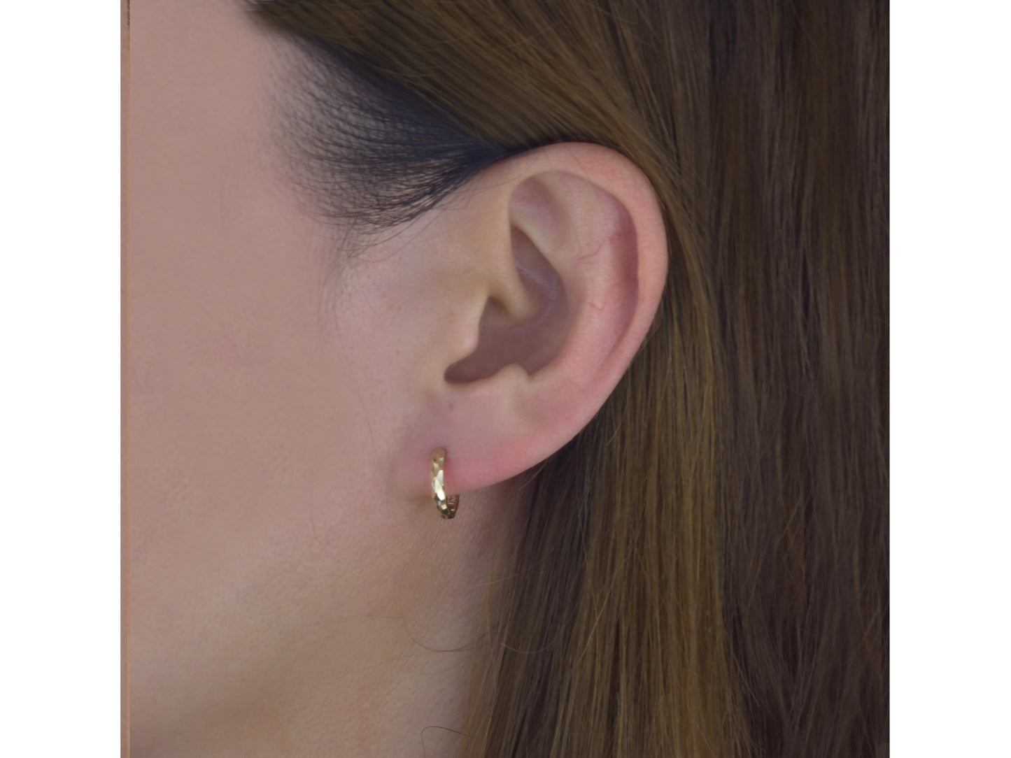 14K Solid Yellow/White Gold cutting shape mini hoop