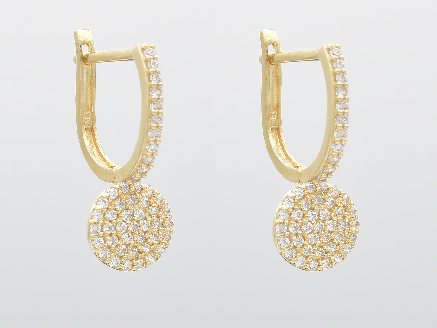 14K solid gold fastened disk earring