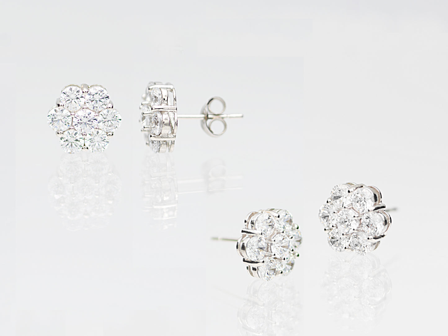 14k Gold Genuine Diamond 7 Stone Honey comb Cluster Stud Earrings