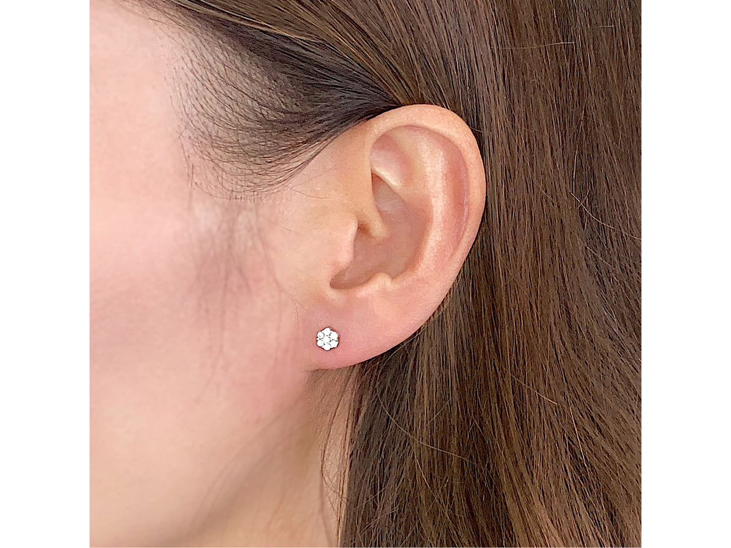 14k Gold Genuine Diamond 7 Stone Honey comb Cluster Stud Earrings