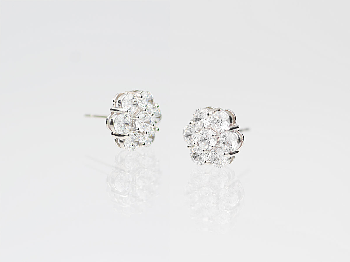 14k Gold Genuine Diamond 7 Stone Honey comb Cluster Stud Earrings
