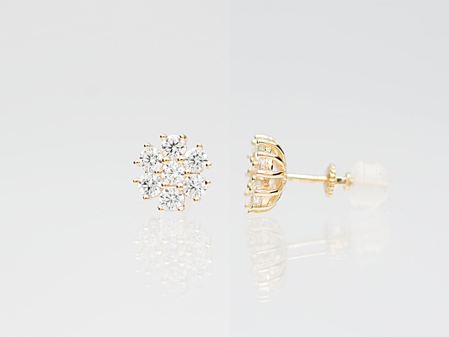 14K Solid Gold Flower Cluster Diamond earring