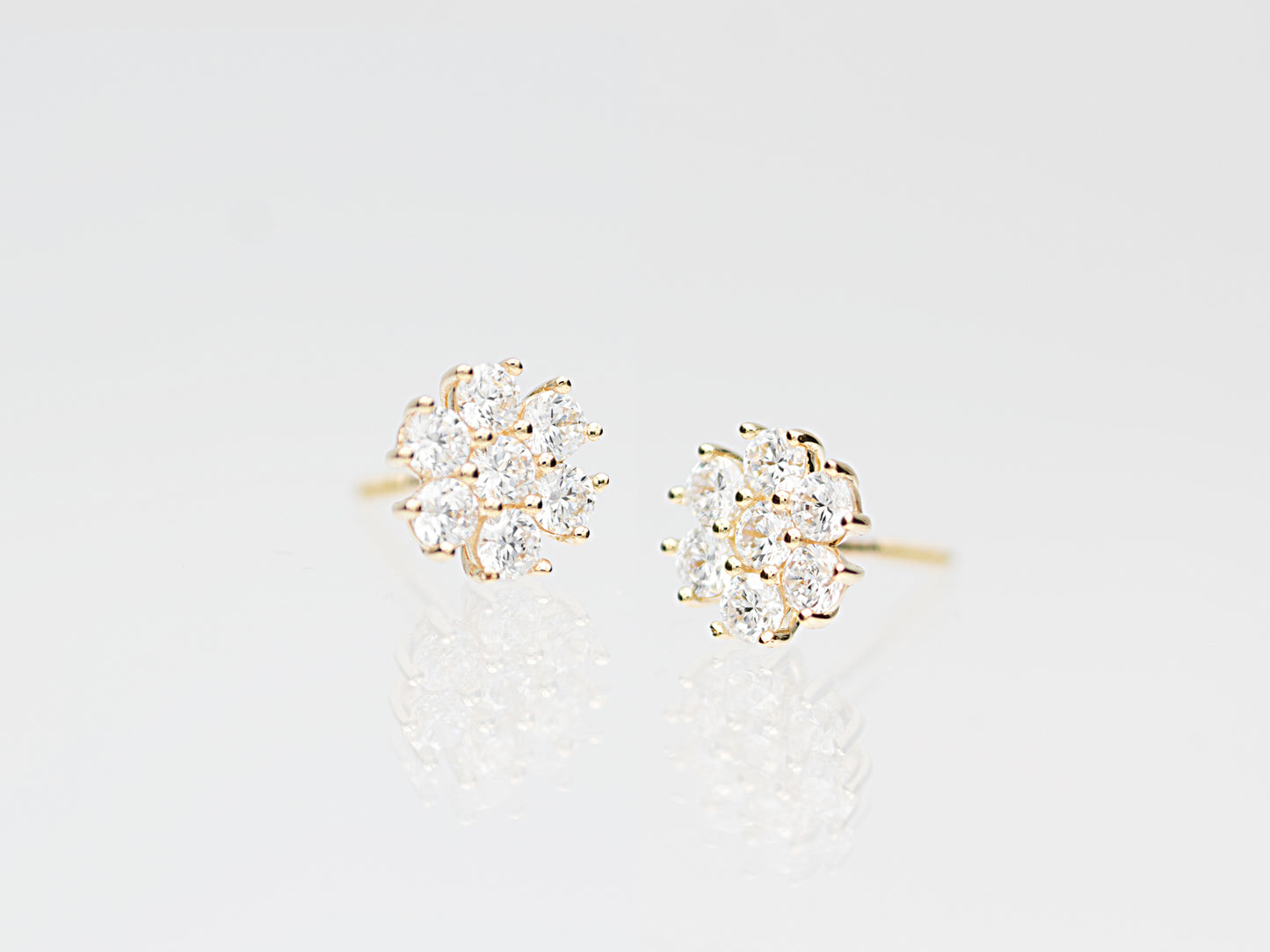 14K Solid Gold Flower Cluster Diamond earring