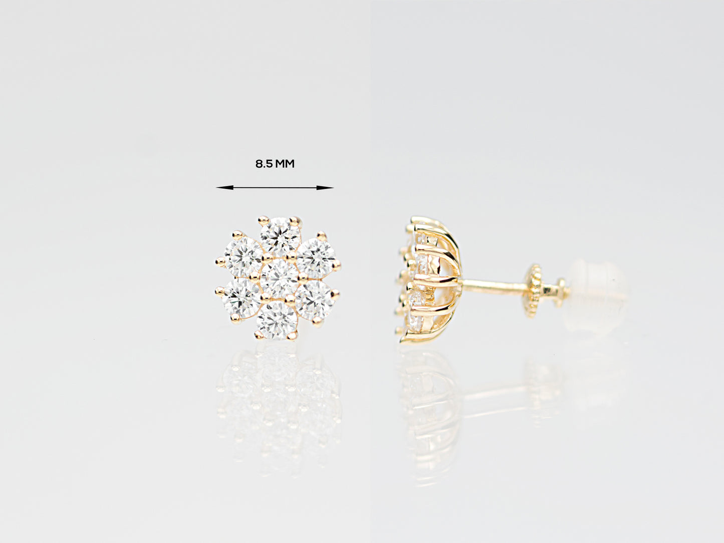 14K Solid Gold Flower Cluster Diamond earring