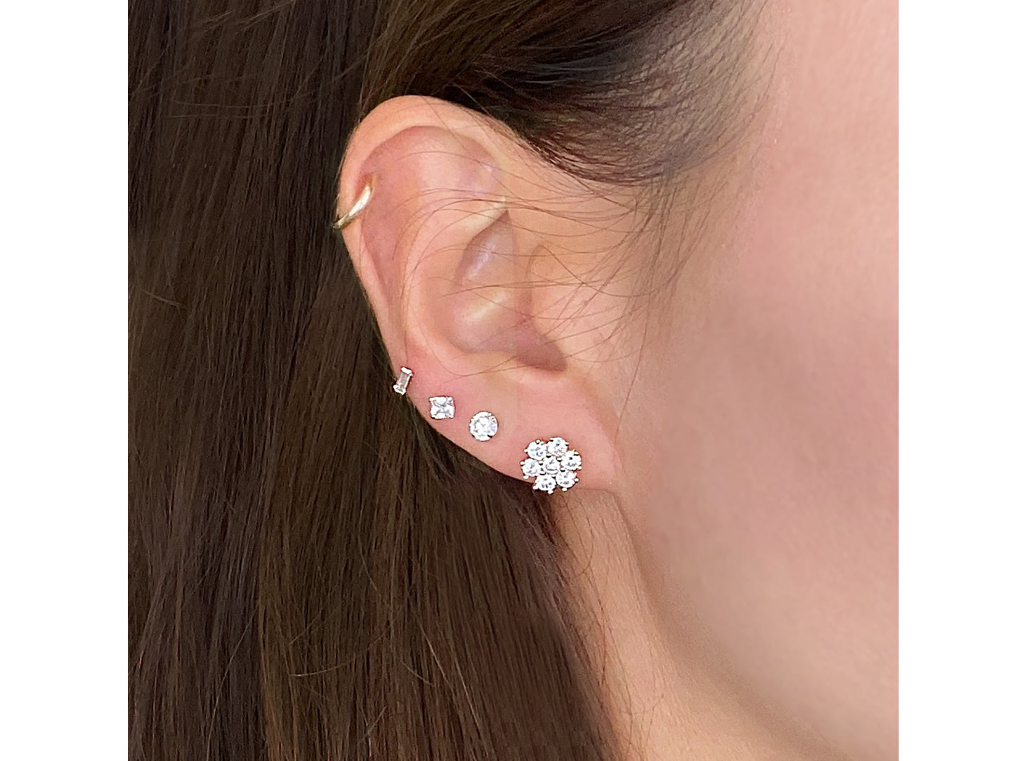 14K Solid Gold Flower Cluster Diamond earring