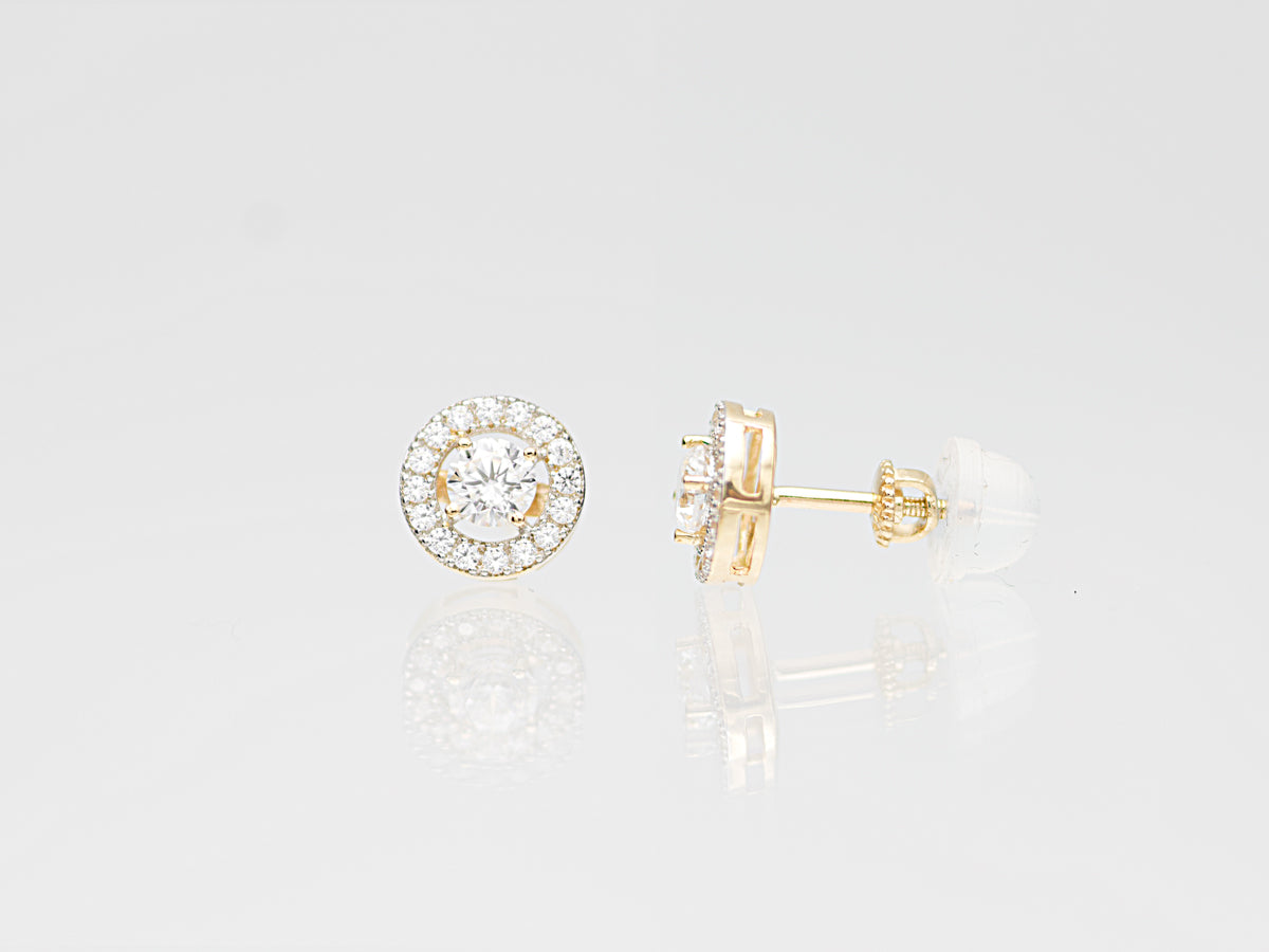 14K Solid Genuine Gold Halo Studs earrings