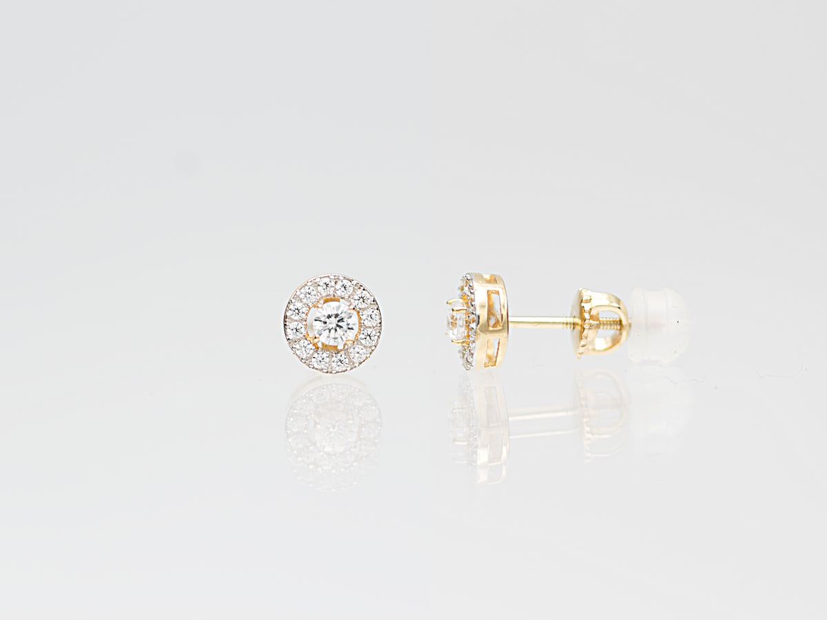 14K Solid Genuine Gold Halo Studs earrings