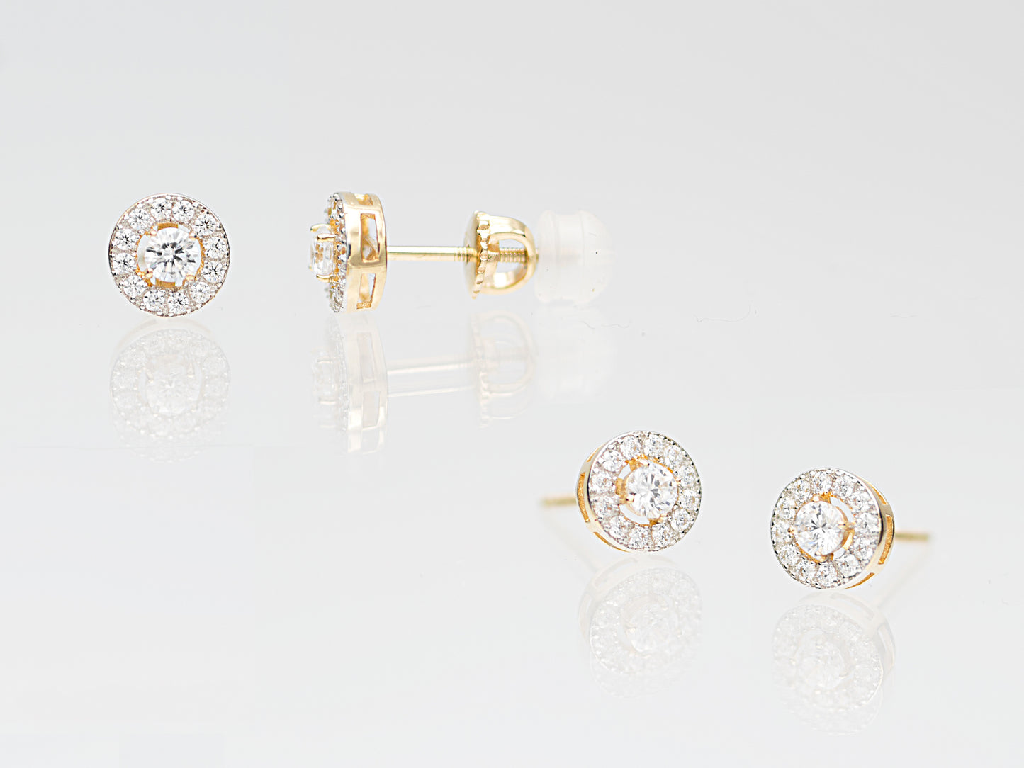 14K Solid Genuine Gold Halo Studs earrings
