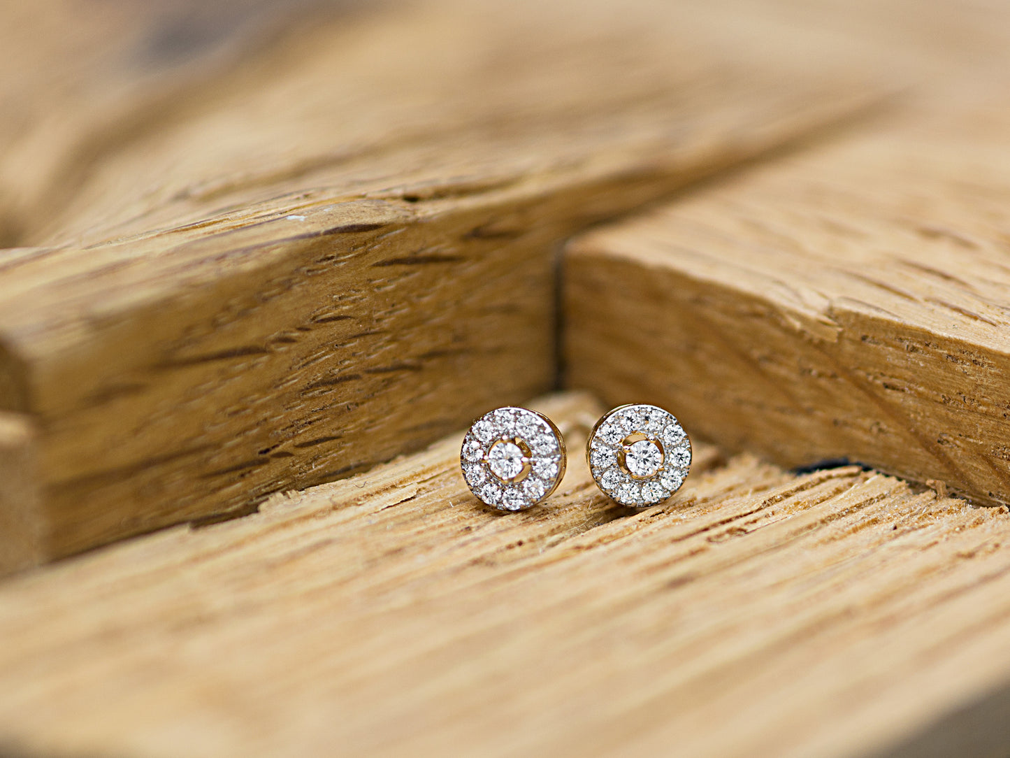 14K Solid Genuine Gold Halo Studs earrings