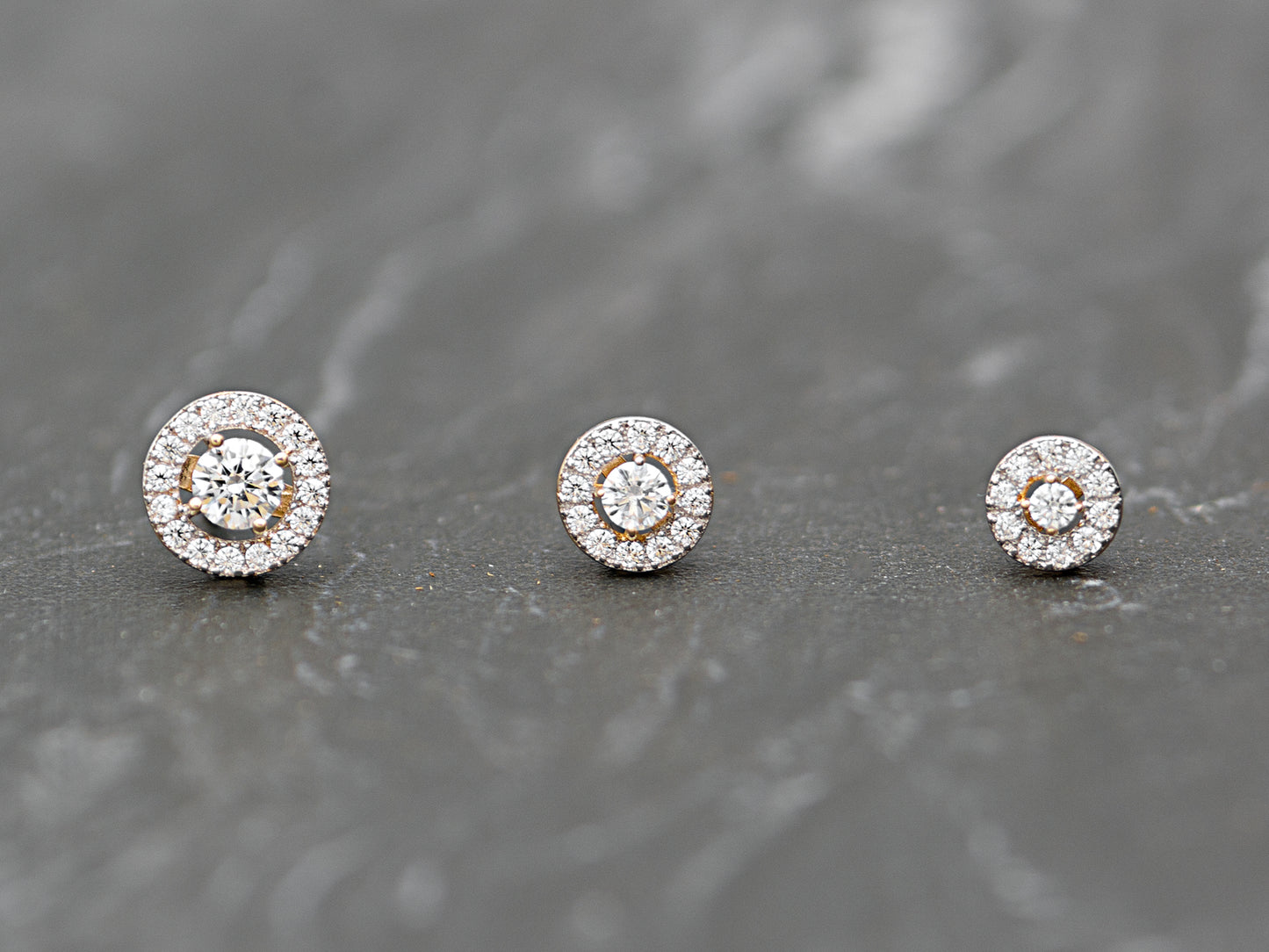 14K Solid Genuine Gold Halo Studs earrings
