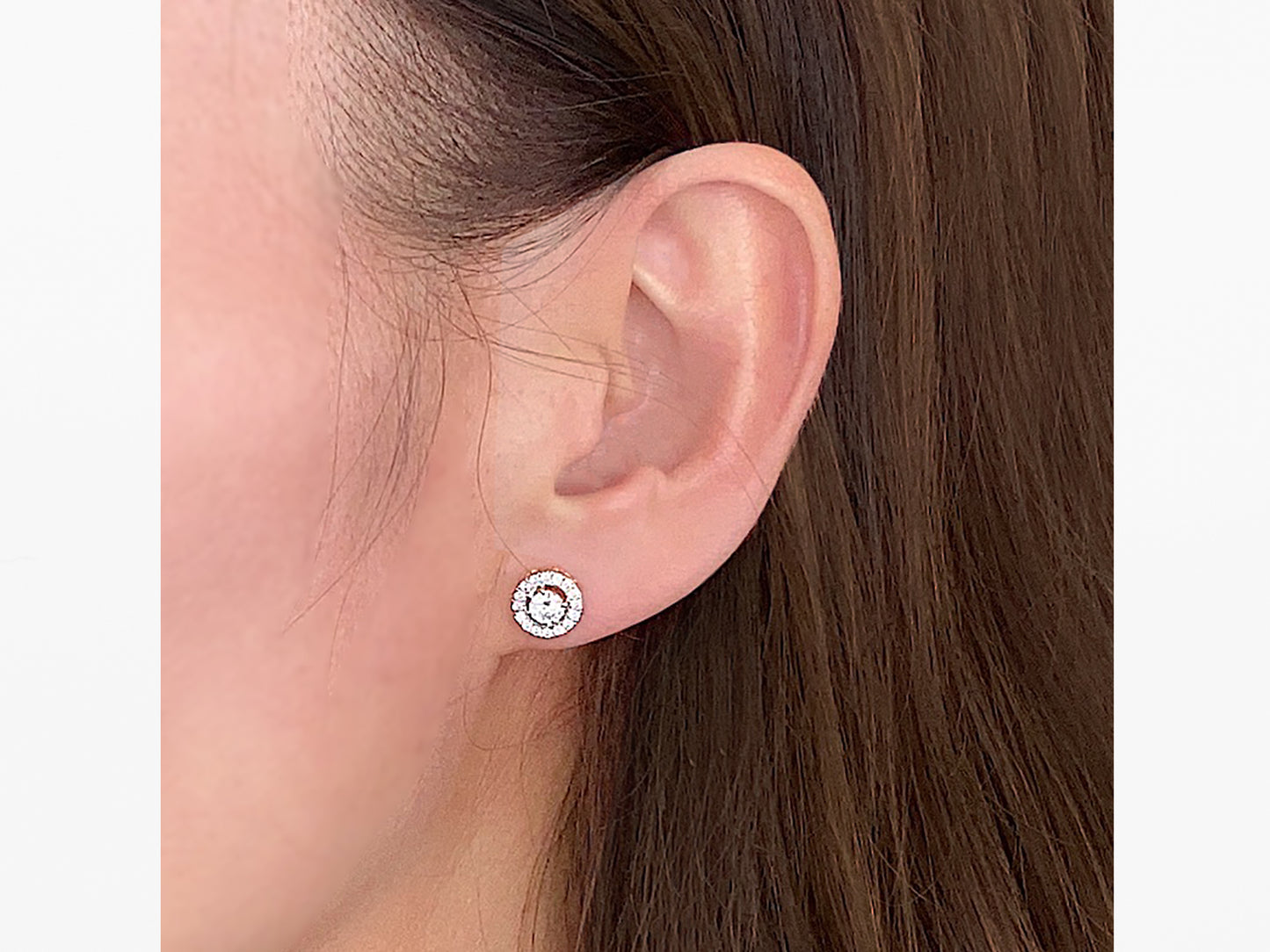 14K Solid Genuine Gold Halo Studs earrings