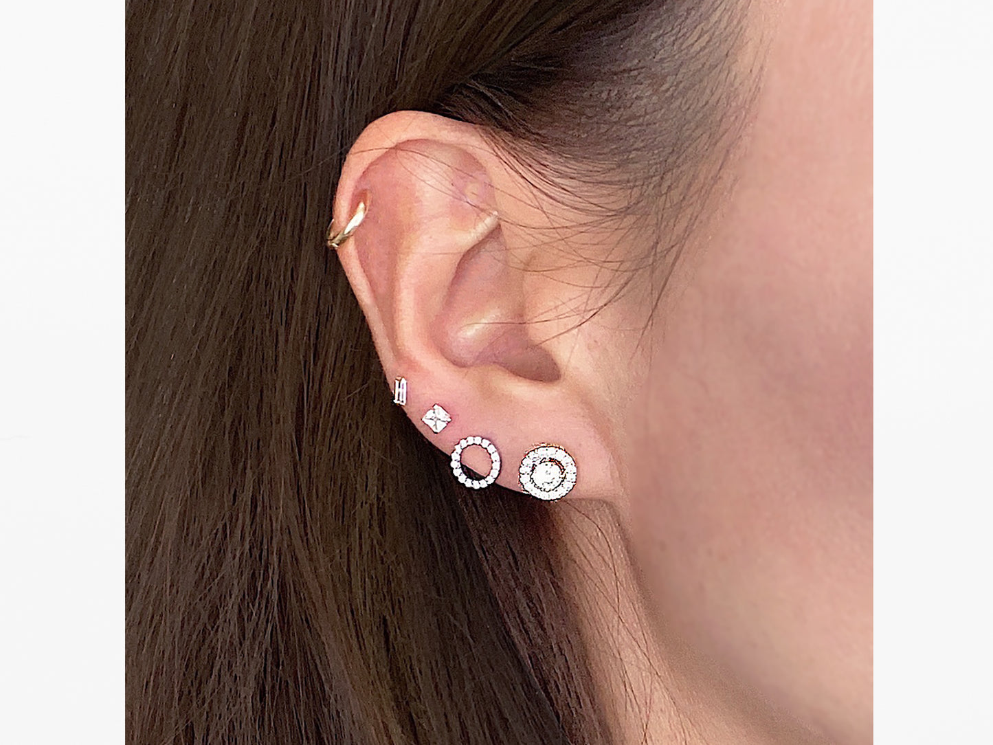 14K Solid Genuine Gold Halo Studs earrings