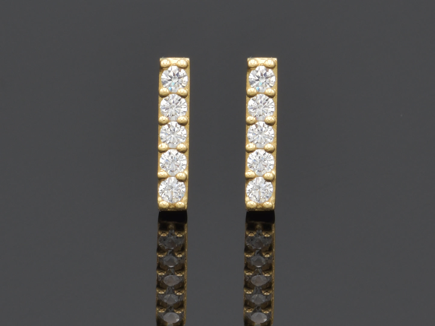 14K solid gold simulated Dainty Dia Bar Earrings