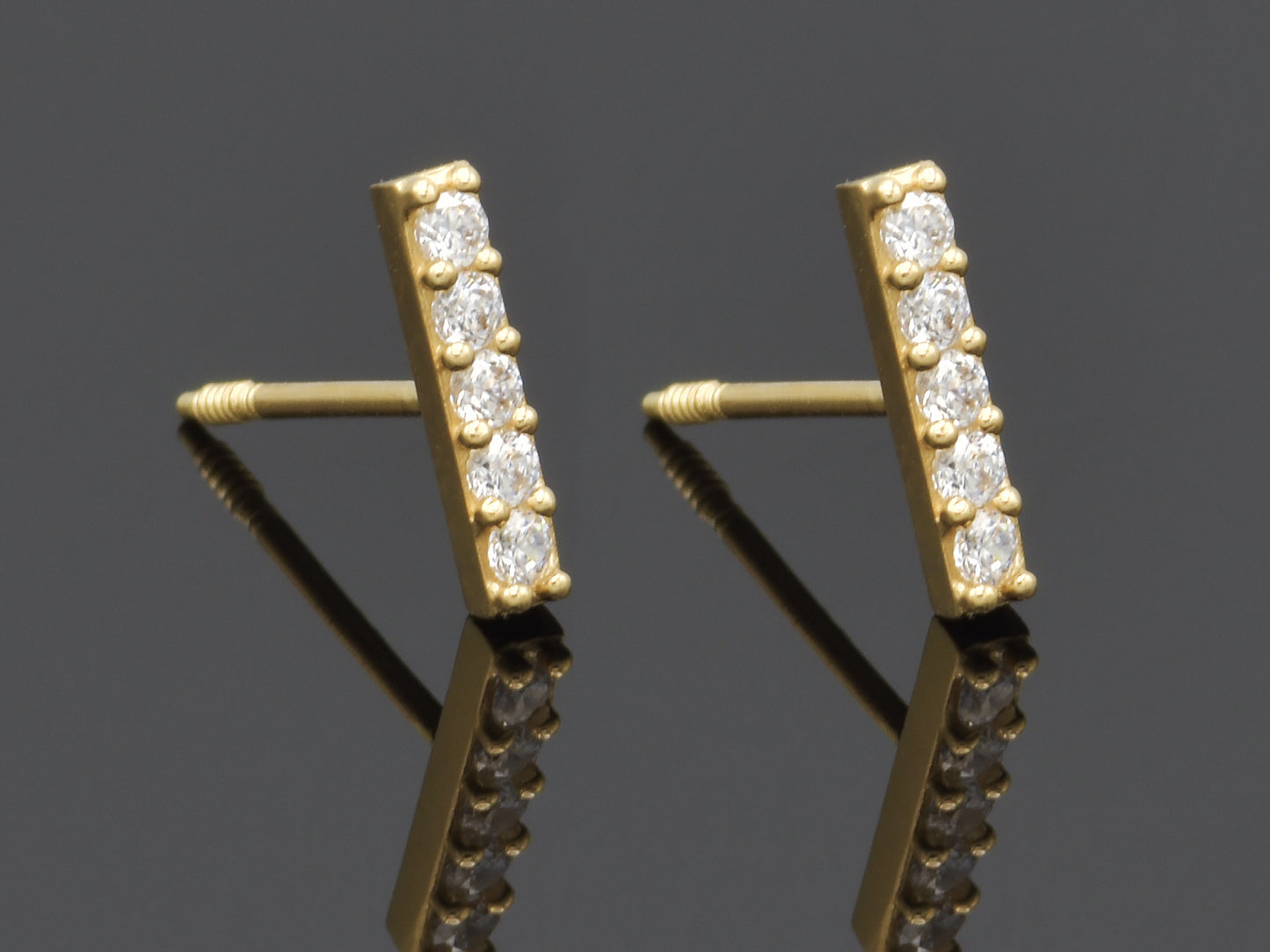 14K solid gold simulated Dainty Dia Bar Earrings