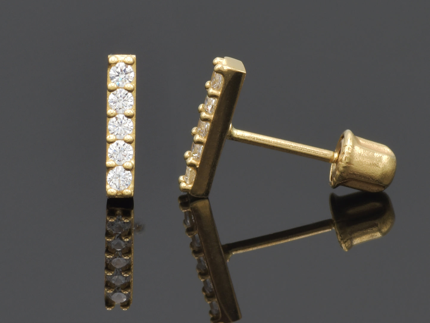 14K solid gold simulated Dainty Dia Bar Earrings