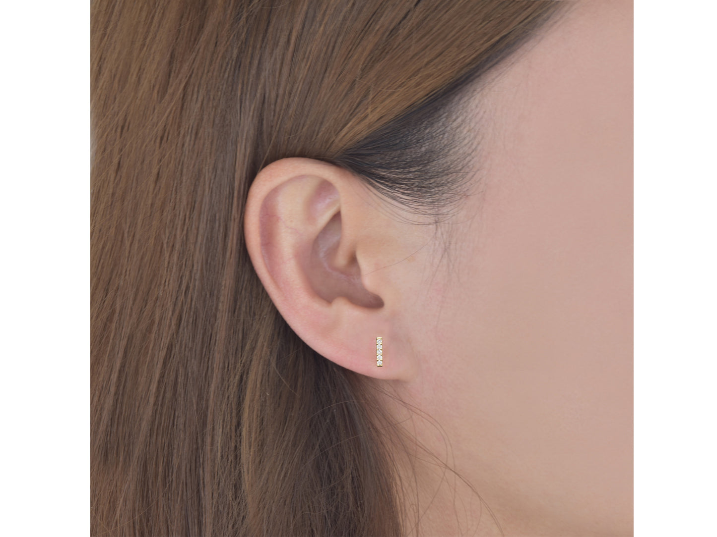14K solid gold simulated Dainty Dia Bar Earrings