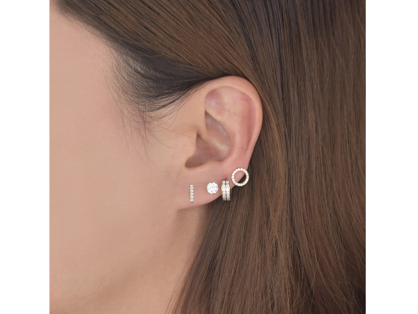 14K solid gold simulated Dainty Dia Bar Earrings
