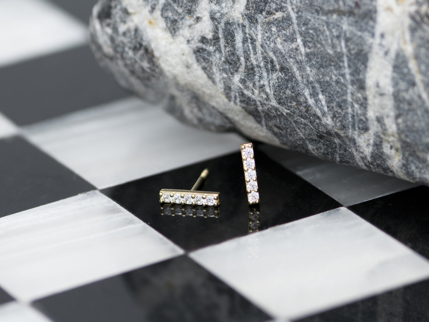 14K solid gold simulated Dainty Dia Bar Earrings