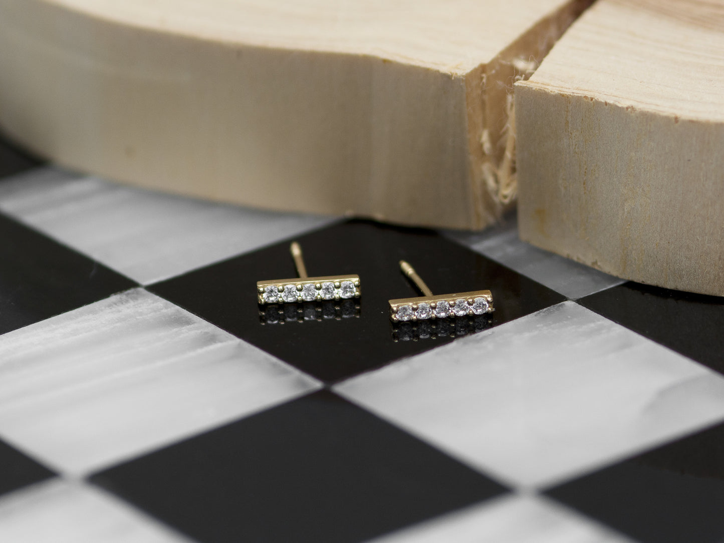 14K solid gold simulated Dainty Dia Bar Earrings