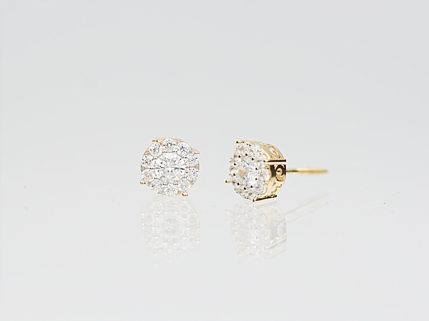 14K Yellow Solid Gold Floral Simulated Diamond
