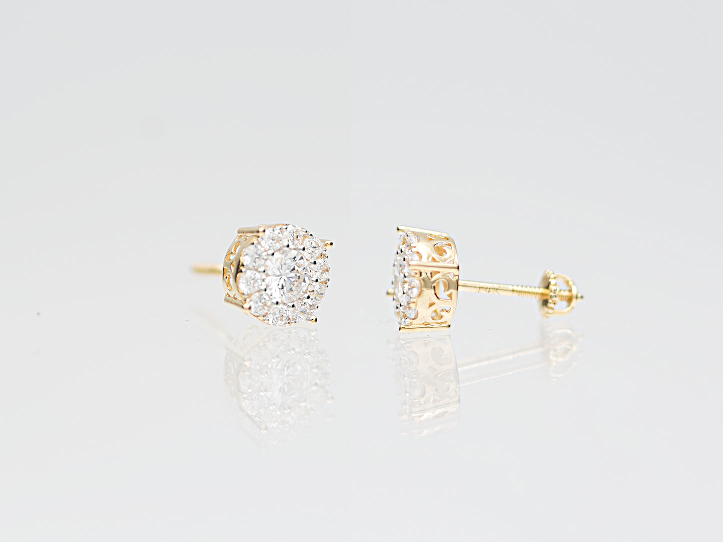 14K Yellow Solid Gold Floral Simulated Diamond