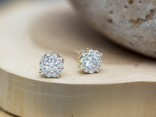 14K Yellow Solid Gold Floral Simulated Diamond