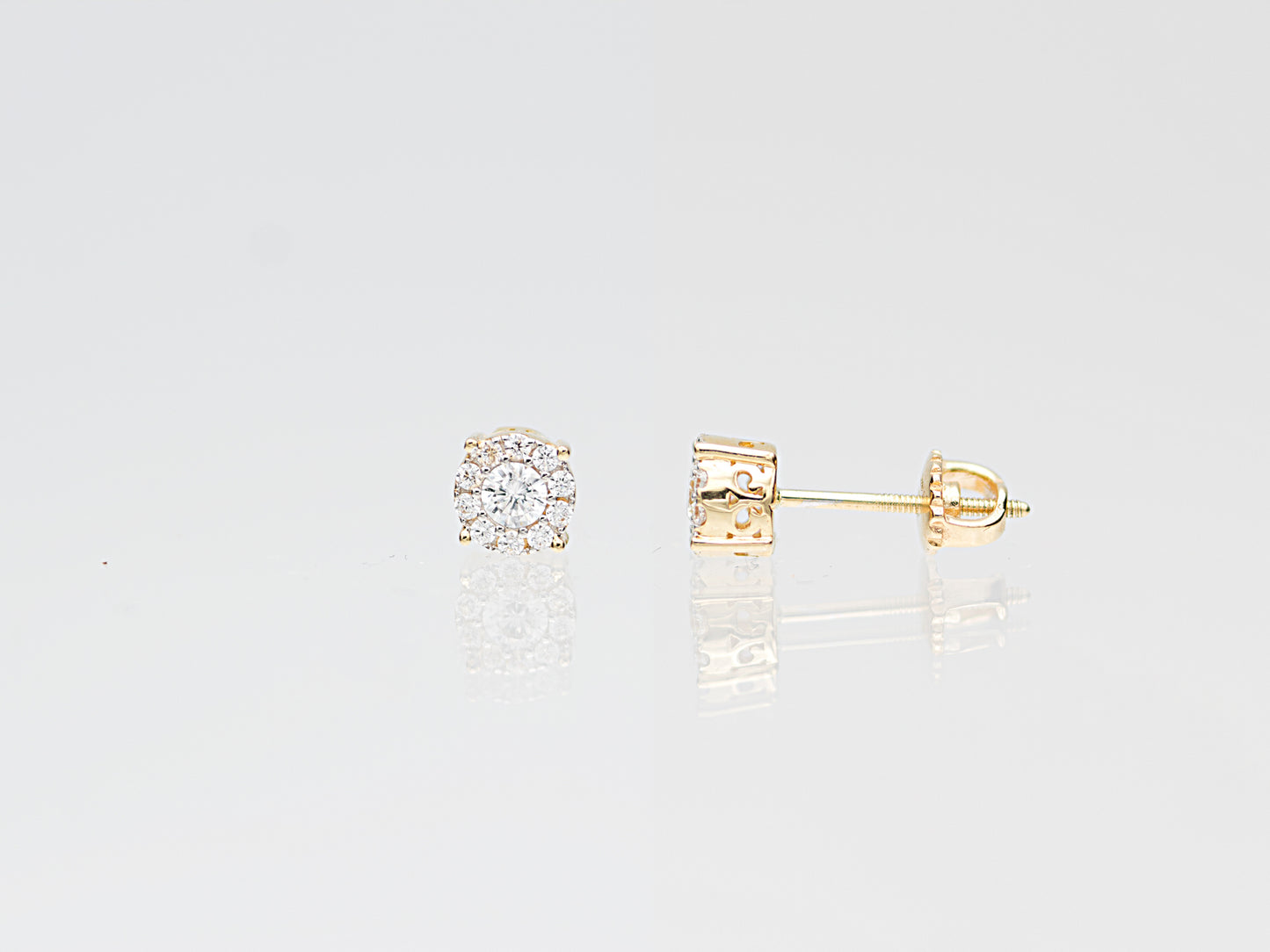 14K Yellow Solid Gold Floral Simulated Diamond