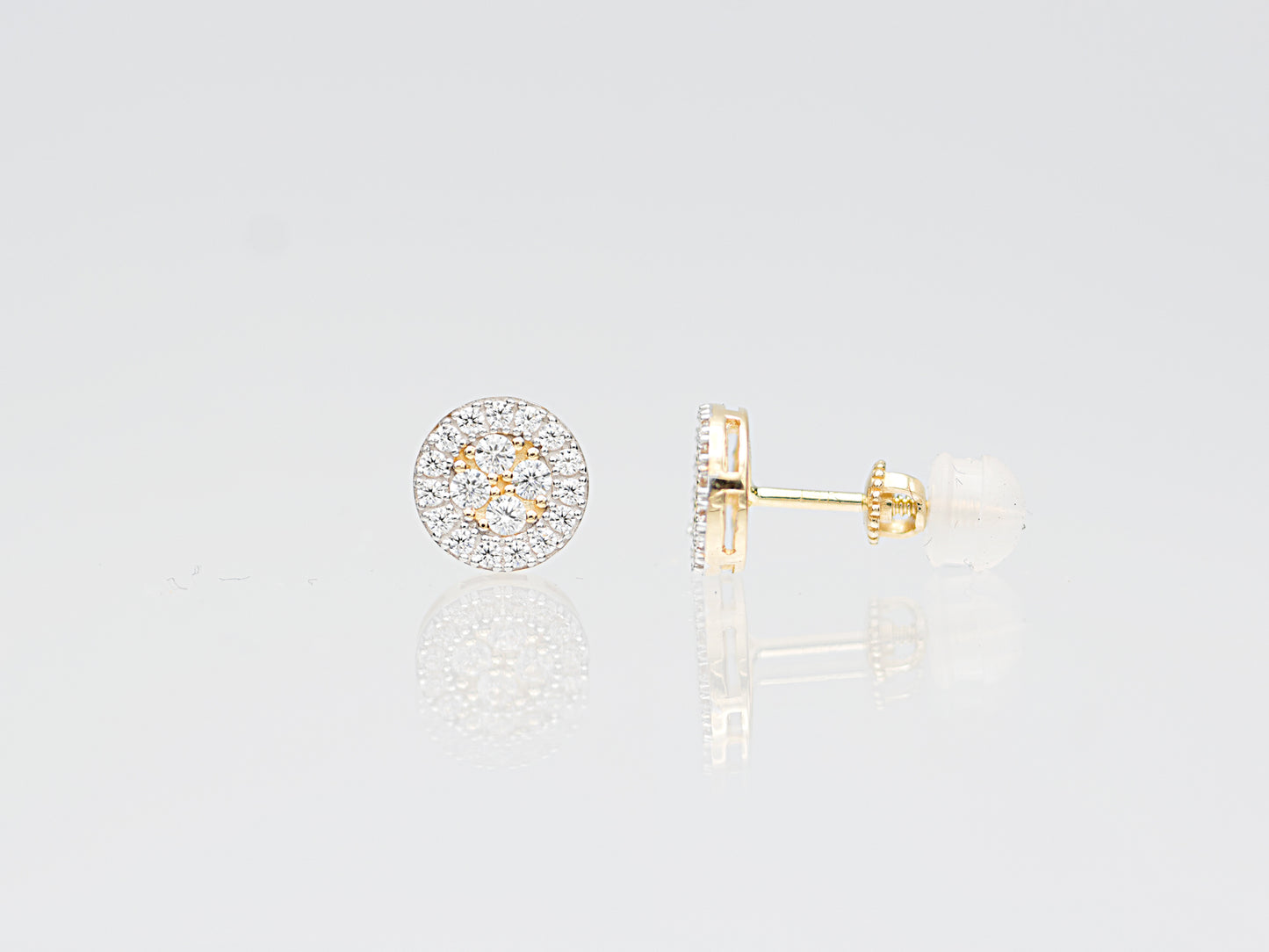 14K Solid Genuine Gold Halo Studs earrings