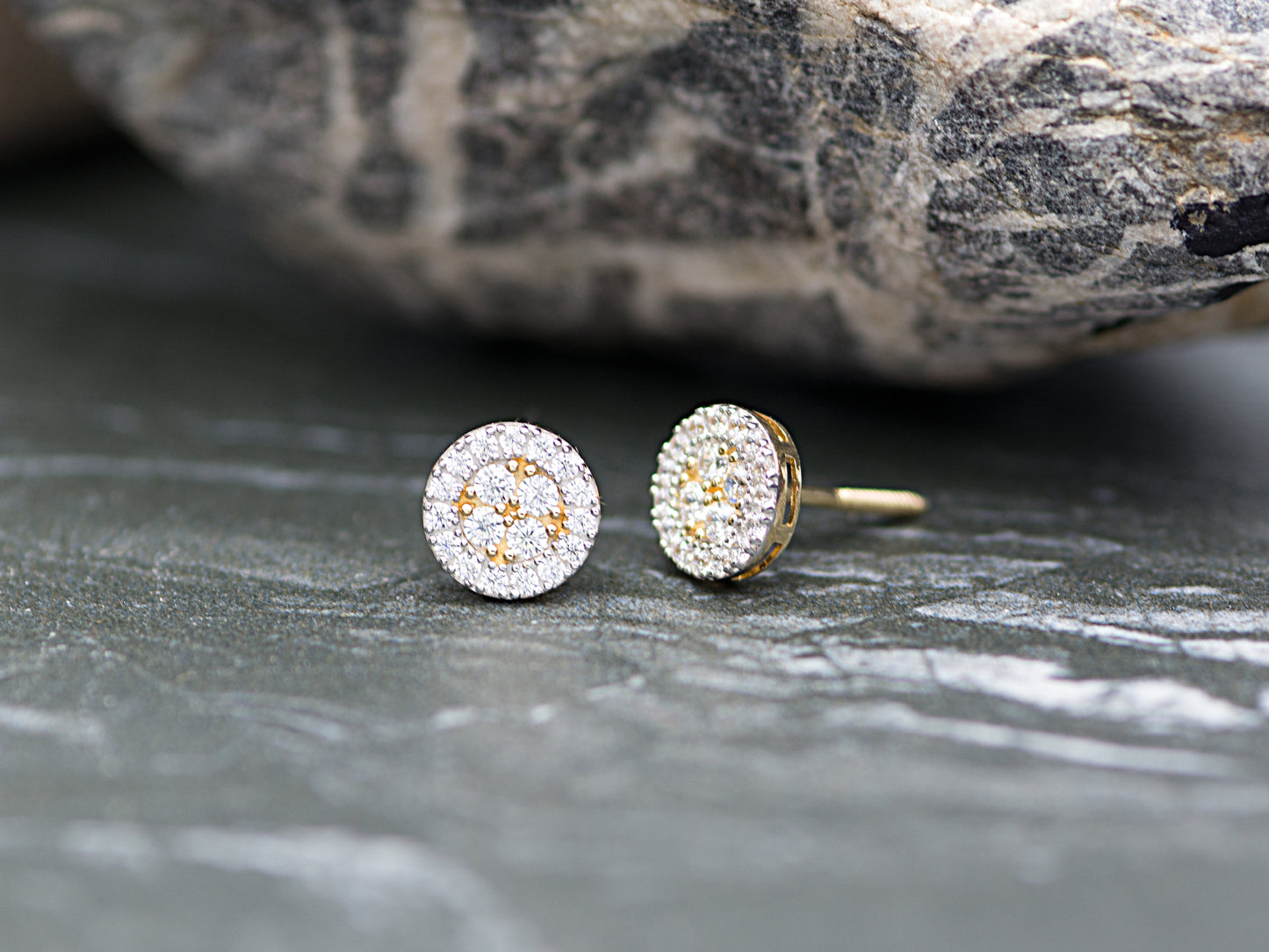 14K Solid Genuine Gold Halo Studs earrings