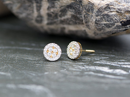14K Solid Genuine Gold Halo Studs earrings
