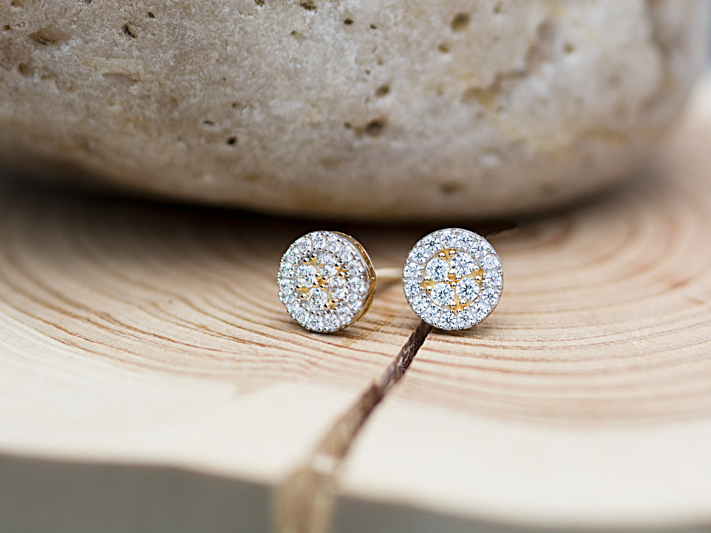 14K Solid Genuine Gold Halo Studs earrings