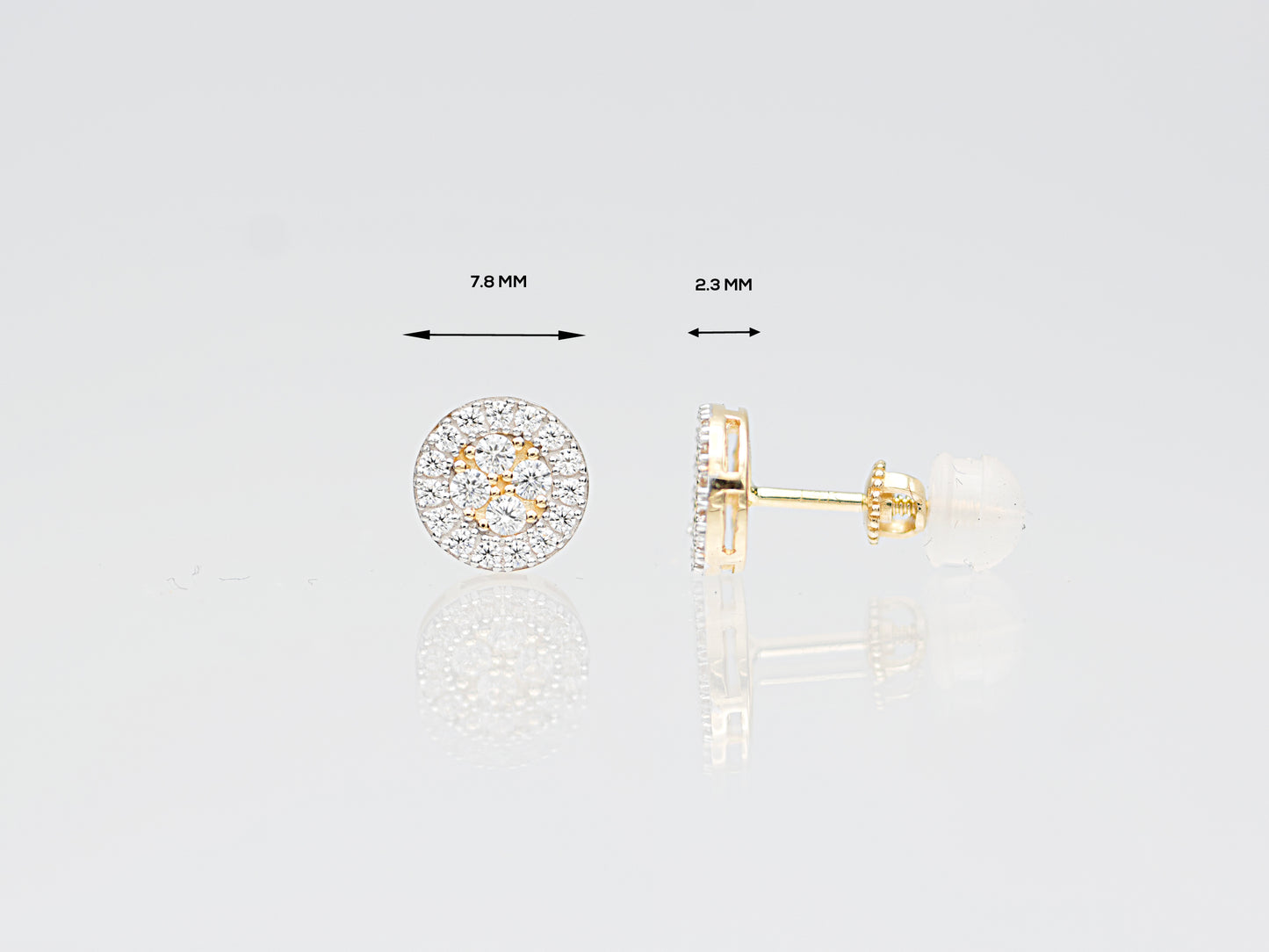 14K Solid Genuine Gold Halo Studs earrings