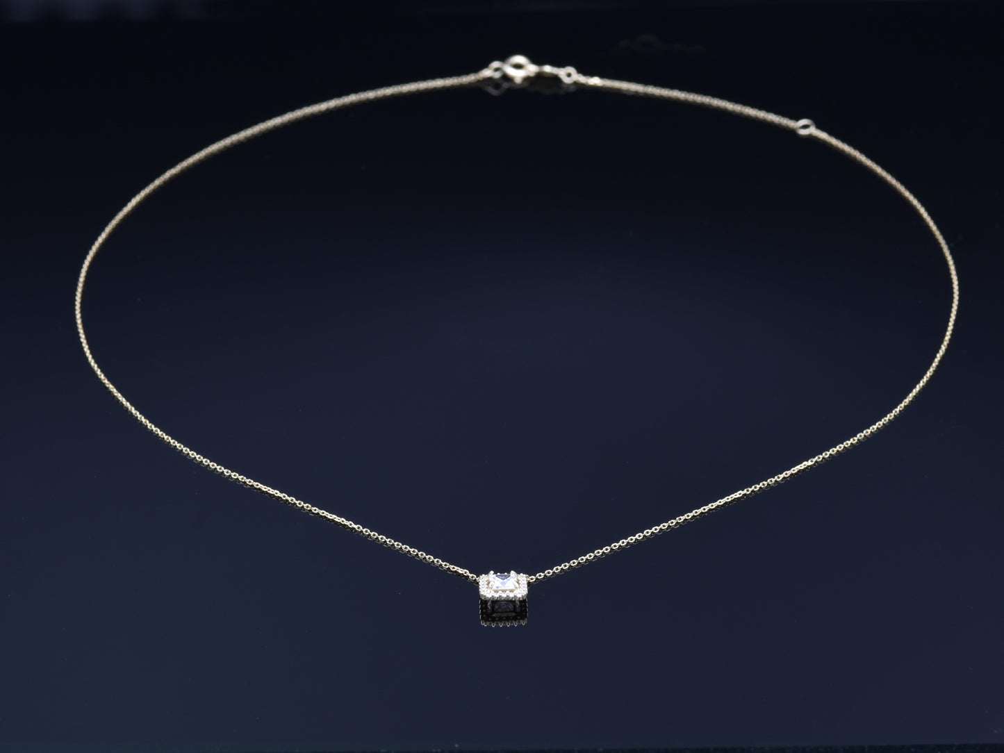 14K solid yellow gold Halo square pendant