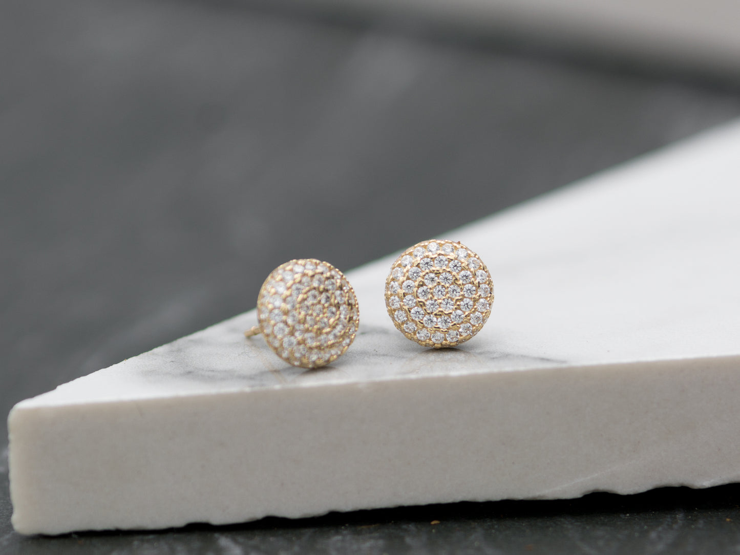 14K Solid Gold Pave Simulated Diamond Earrings