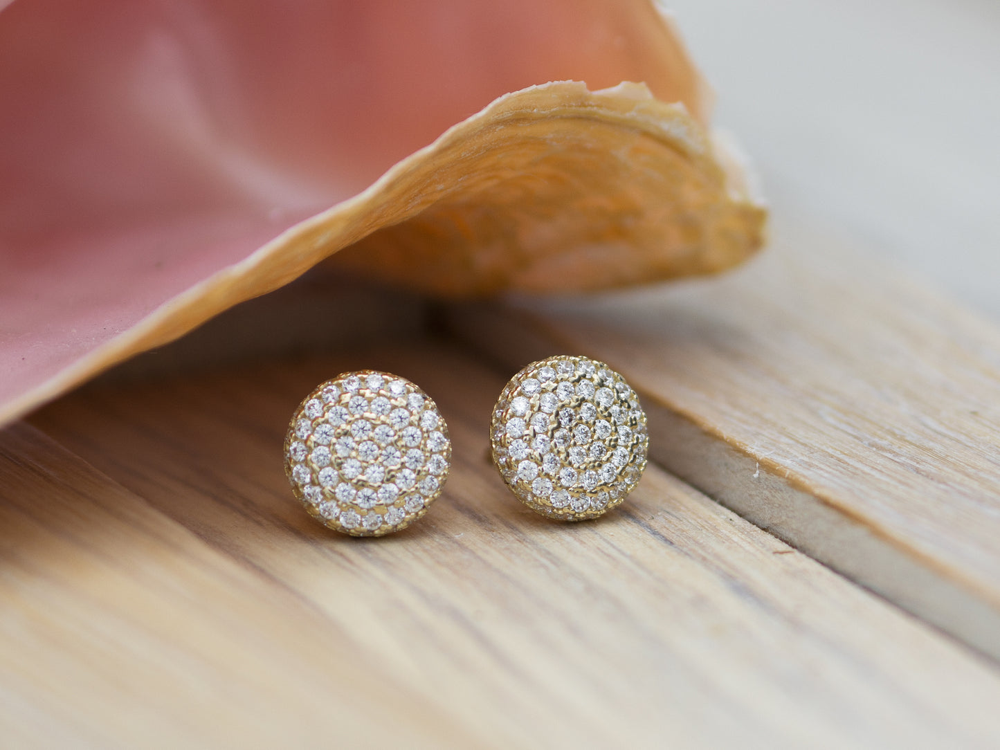 14K Solid Gold Pave Simulated Diamond Earrings