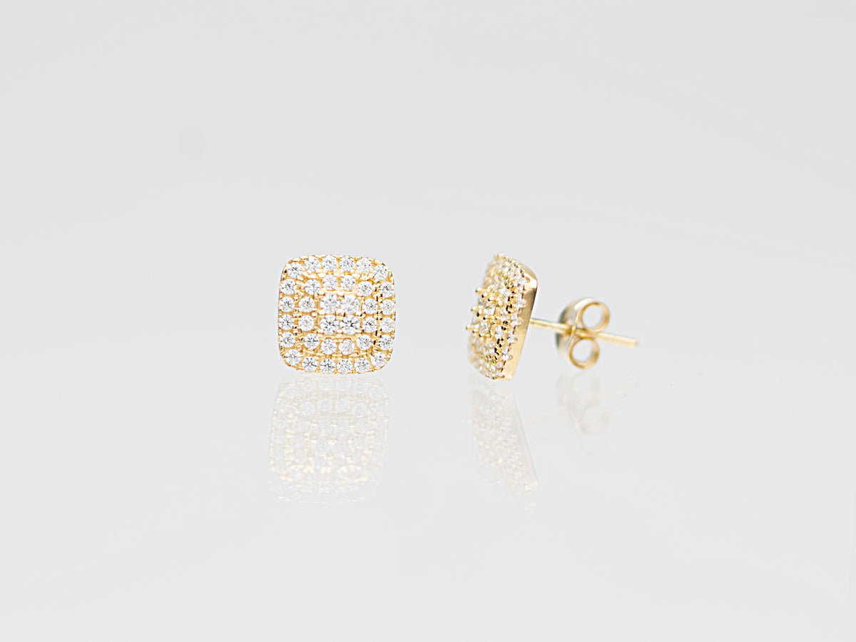 14K Genuine Solid Gold with Rounded Square Simulated Diamond studs earring