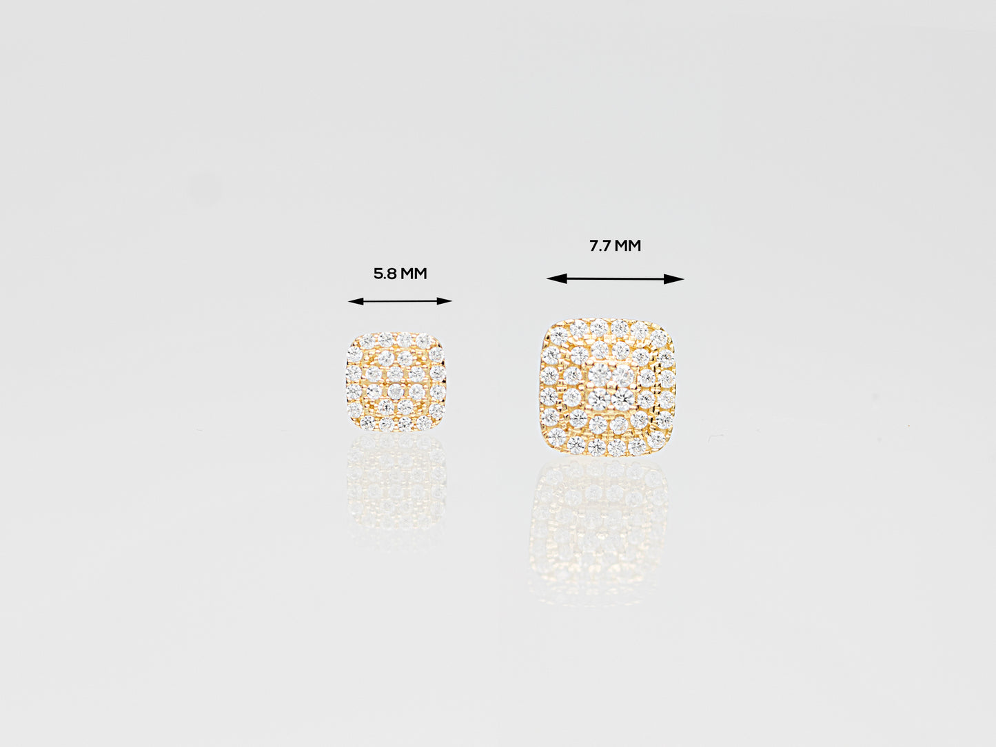 14K Genuine Solid Gold with Rounded Square Simulated Diamond studs earring