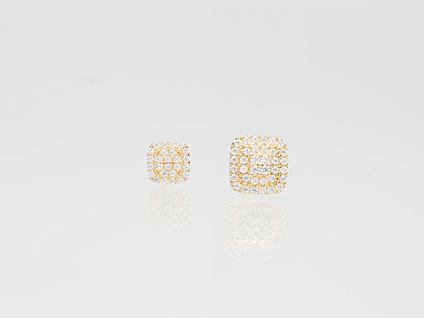 14K Genuine Solid Gold with Rounded Square Simulated Diamond studs earring
