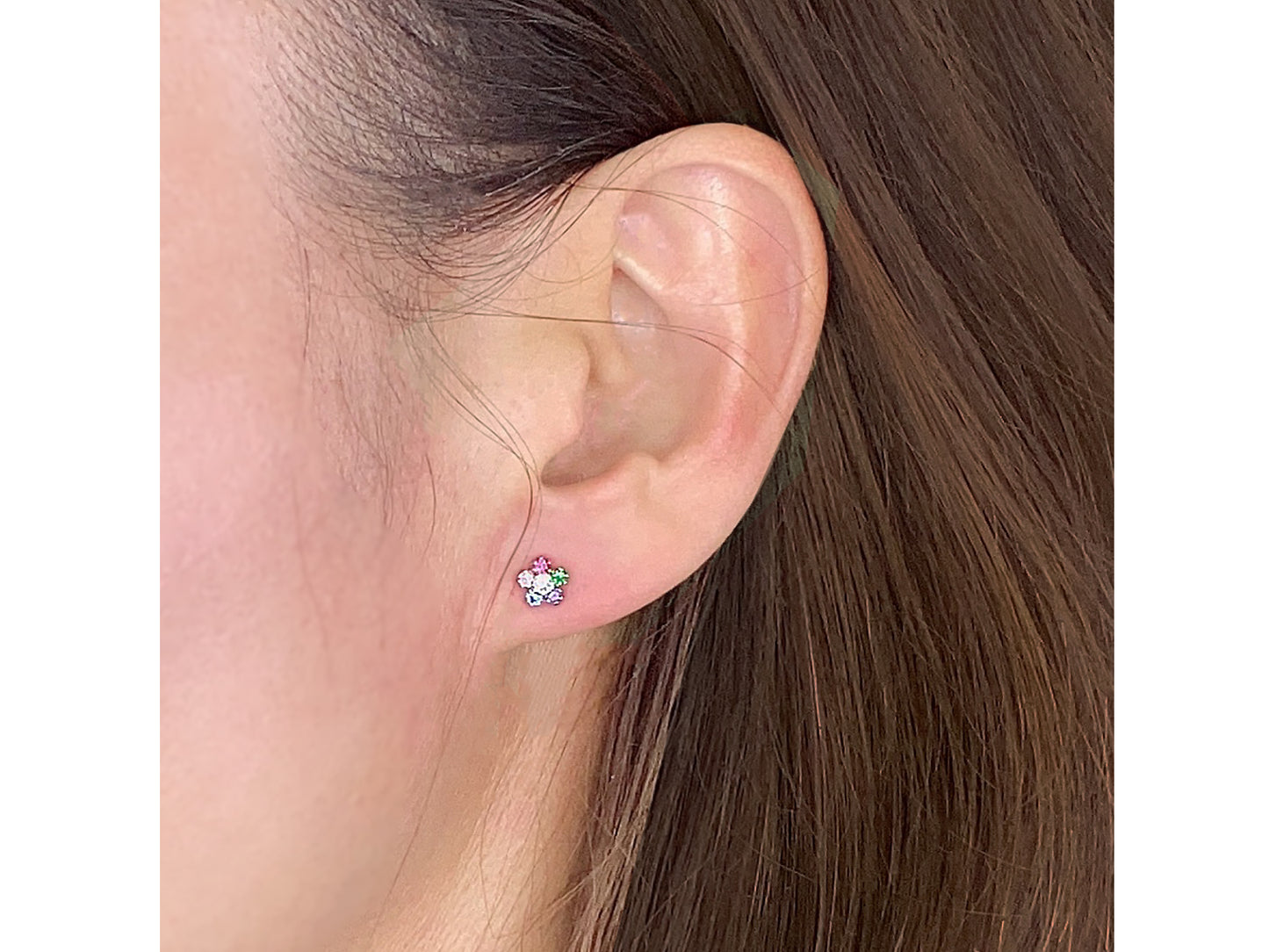 14K Solid Gold colorful Cubic zirconia flower stud earring