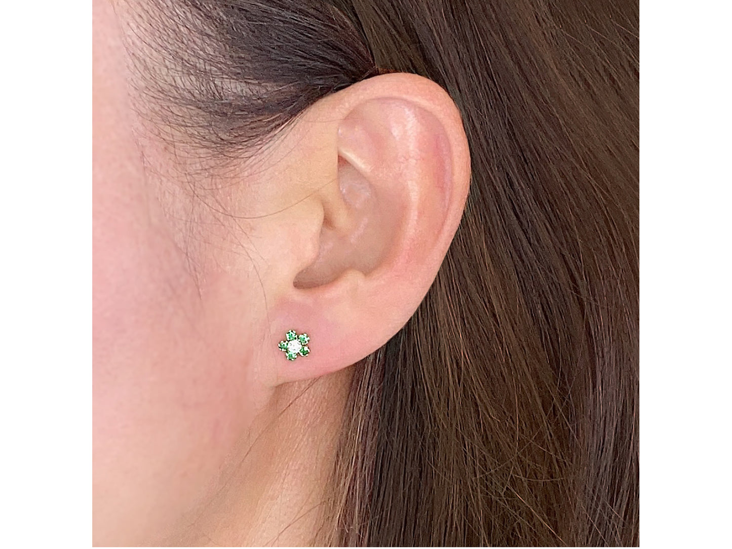 14K Solid Gold colorful Cubic zirconia flower stud earring