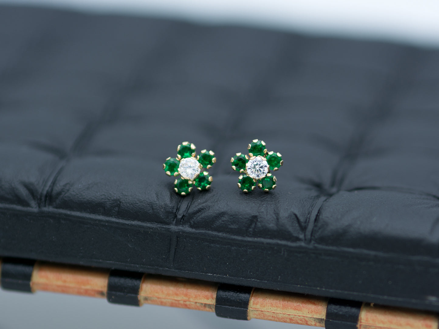14K Solid Gold colorful Cubic zirconia flower stud earring