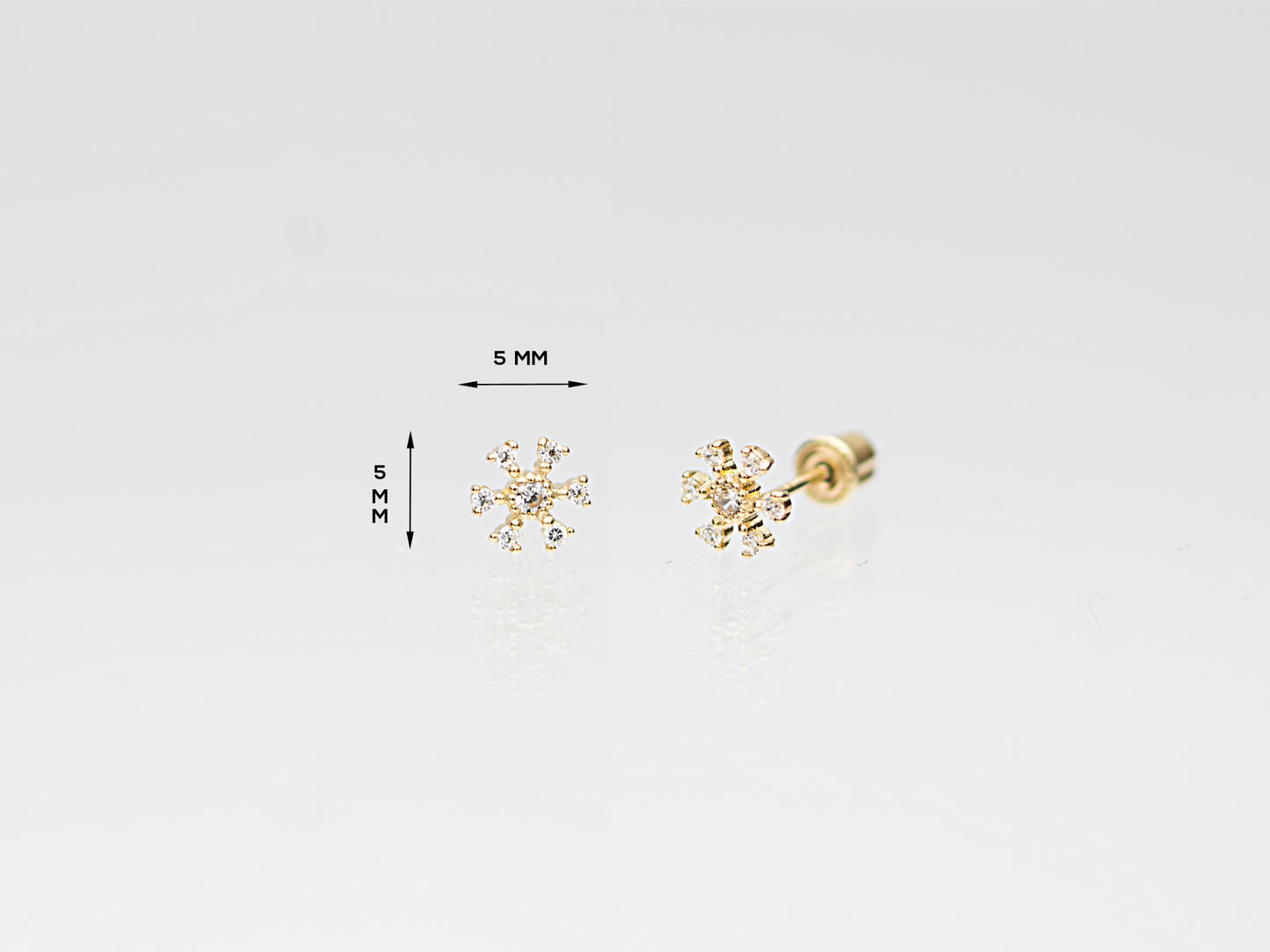 14K Solid Gold Snow Flake Stud Earrings