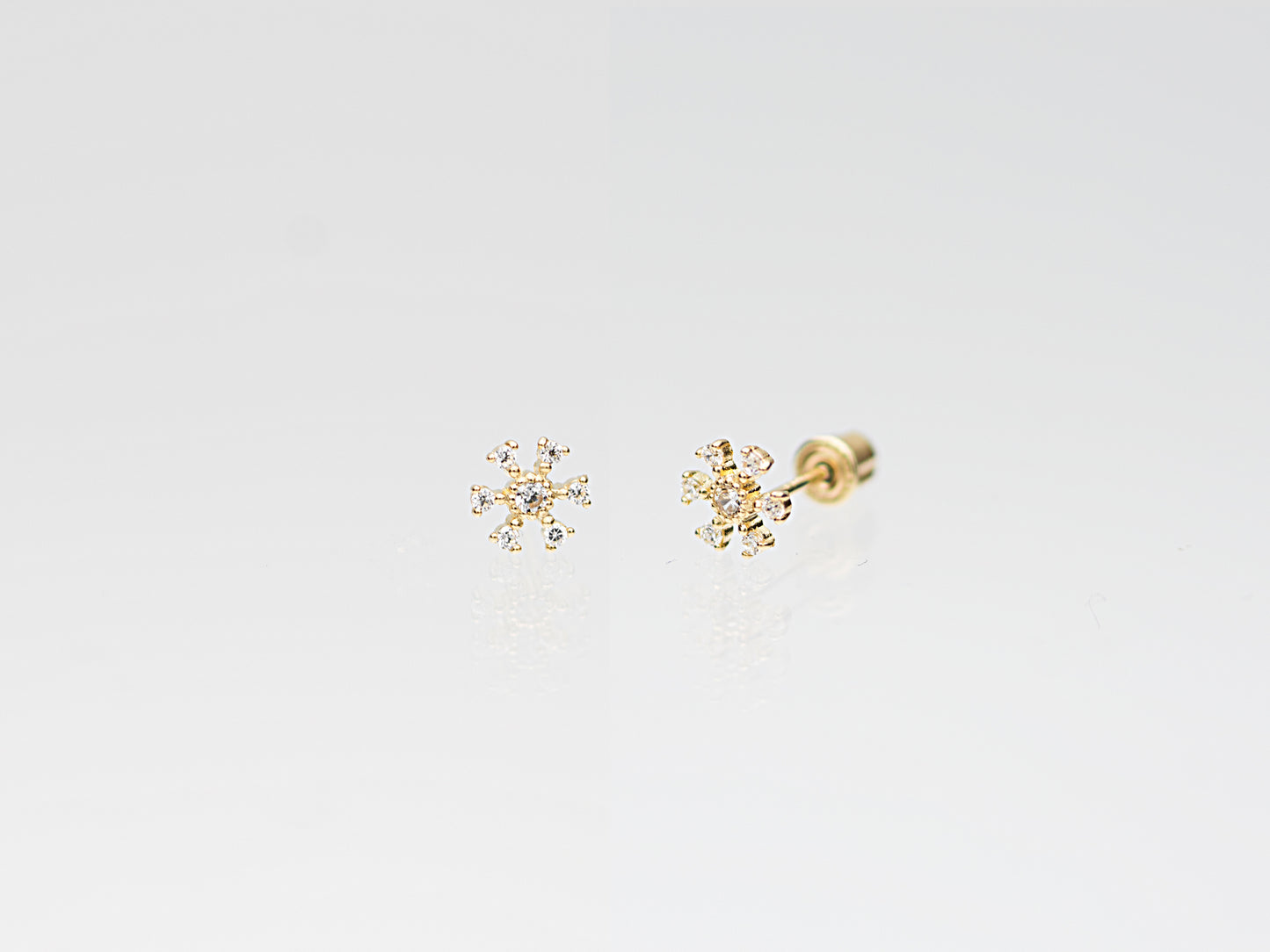 14K Solid Gold Snow Flake Stud Earrings
