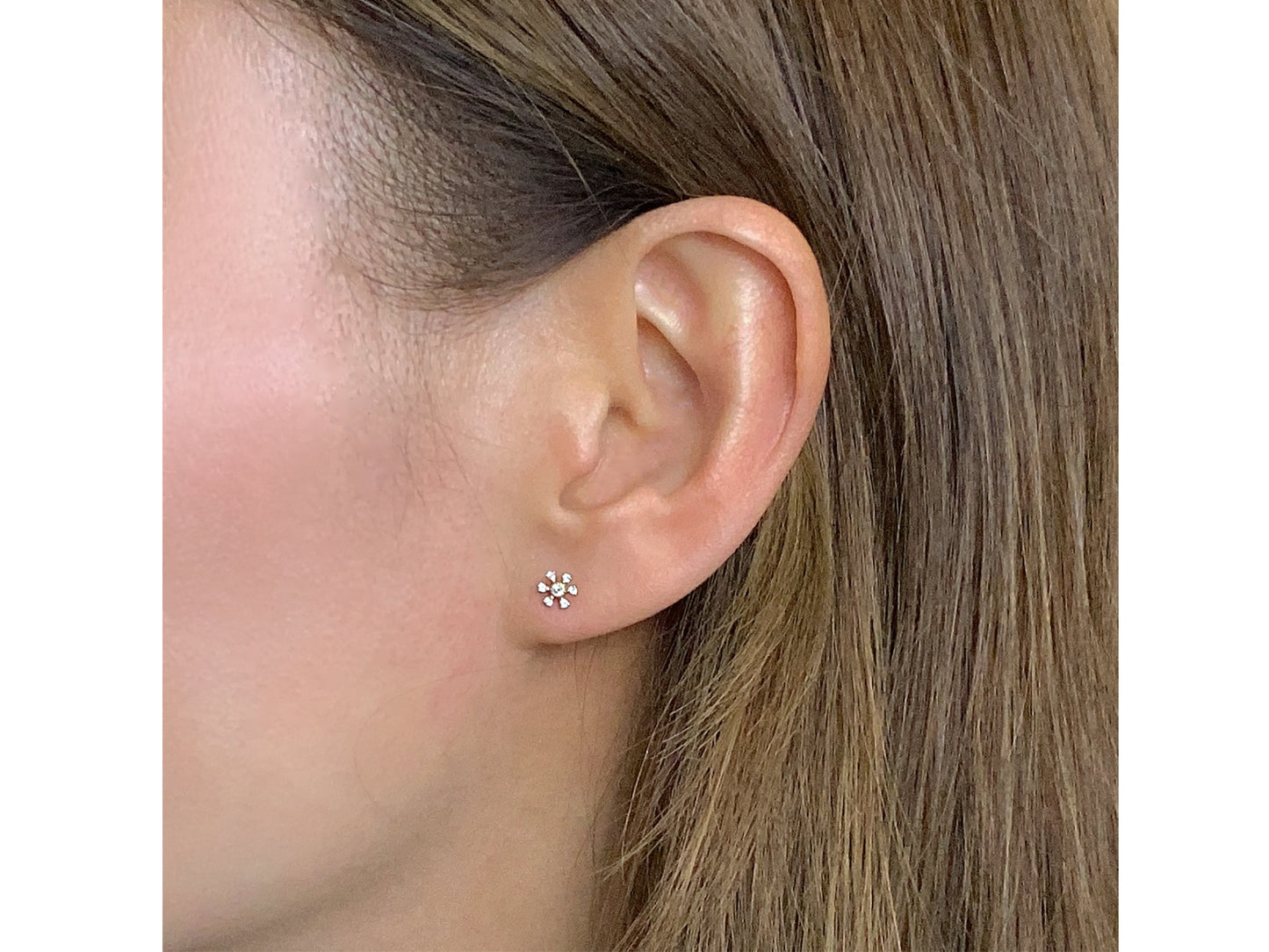 14K Solid Gold Snow Flake Stud Earrings