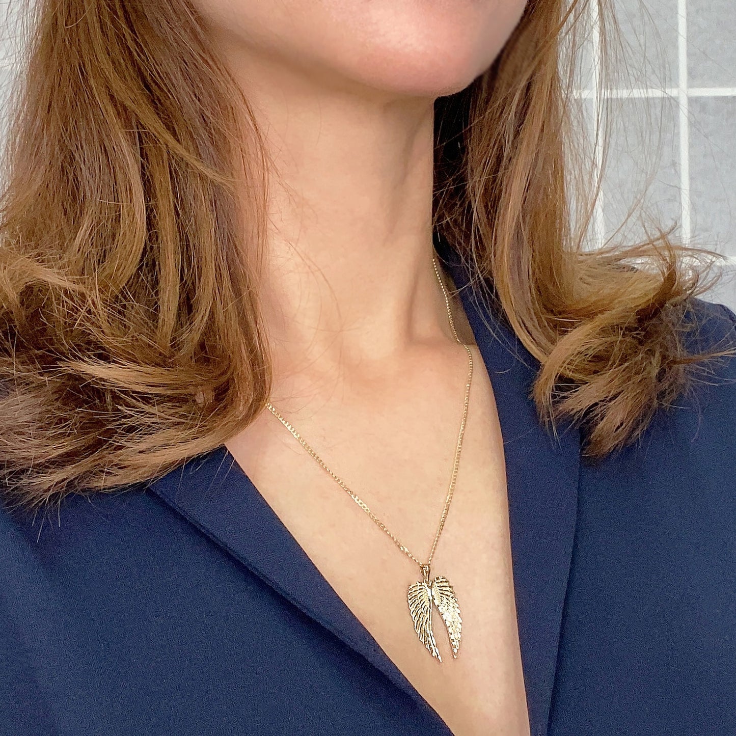 14K Solid yellow/white gold double Angel wings