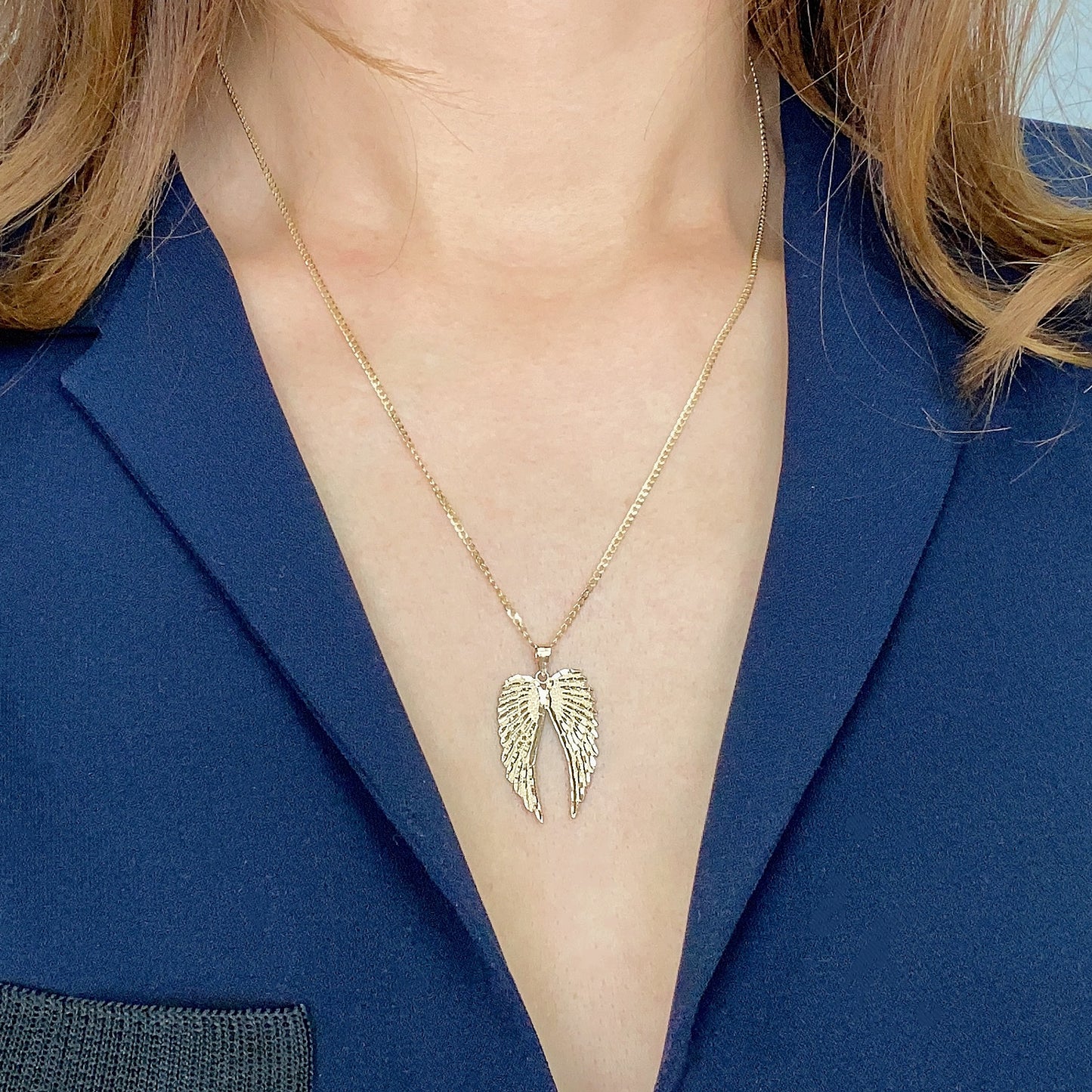 14K Solid yellow/white gold double Angel wings