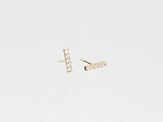 14K solid gold simulated Dainty Dia Bar Earrings
