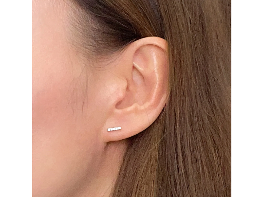 14K solid gold simulated Dainty Dia Bar Earrings