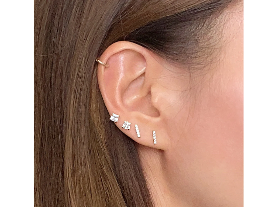 14K solid gold simulated Dainty Dia Bar Earrings